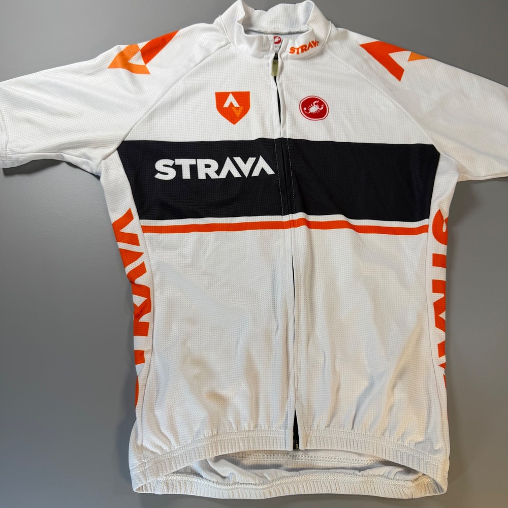 Castelli Strava Cycling‎ Jersey Womens L Full Zip USA Road Bike White Orange
